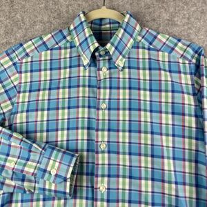 Eton Shirt Mens M Blue Green Plaid Contemporary Signature Twill Cotton Preppy